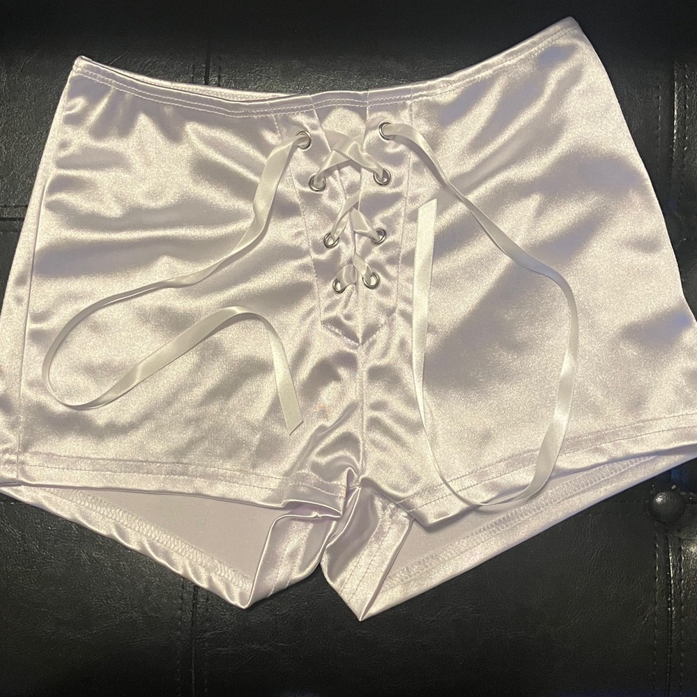 “Saint” Satin Lace Up Booty Shorts